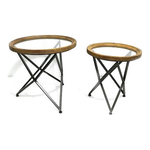 Set of 2 tables DKD Home Decor Black Natural Metal Crystal Plastic 65
