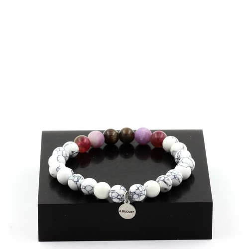 Ruby, Burma + Matte purple Mica+bicolor Tourmaline+Howlite Bracelet