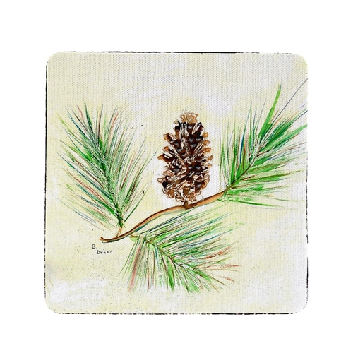 Betsy Drake CT161 4 x 4 in. Betsys Pine Cone Coaster - Set of 4