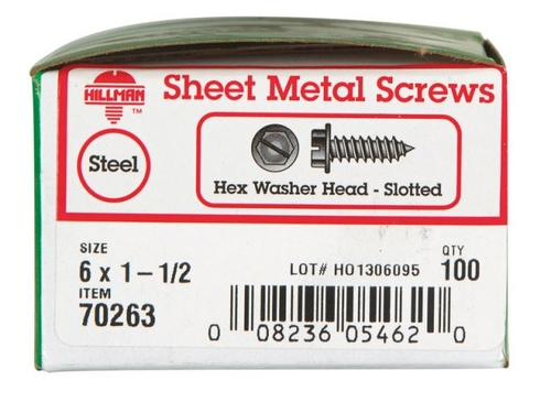 Hillman 70263 6 x 1.5 in. Hex Head Zinc Plated Sheet Metal Screw