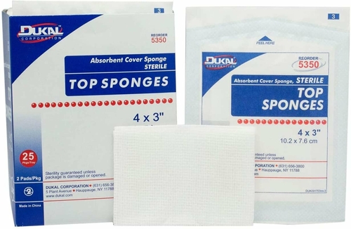 Top Sponges 4" x 3". Case of 1200 Absorbent Cover sponges for Wound