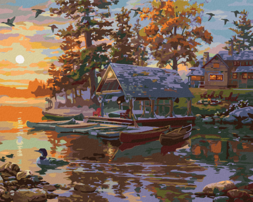 Zuty - Paint by Numbers - CANOE ON A LAKE AND DUCKS (DARRELL BUSH),