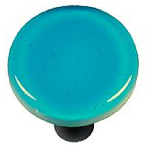 Hot Knobs HK1027-KRB Turquoise Blue Round Glass Cabinet Knob - Black P