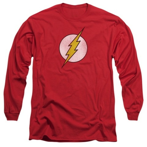 Dc-Flash Logo Distressed - Long Sleeve Adult 18-1 Tee - Red, 2X