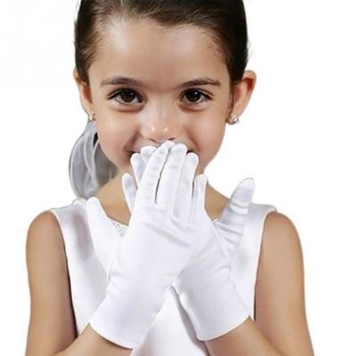 Kid Gloves White Short Satin Feel Boy Hold