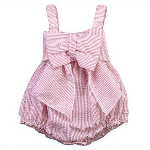 Pink Infant Kids Romper Baby Girls Striped Bow