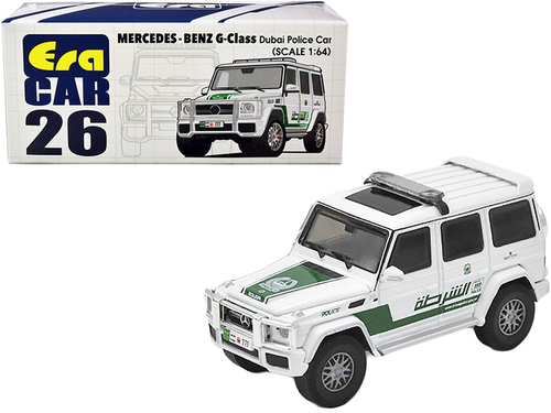 Mercedes Benz G-Class Dubai Police Car White and Green 1/64 Diecast