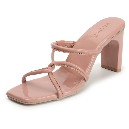 Open-Toe Chunky Heeled Slippers (Size-39) (Color-PINK)