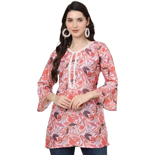 Womens Lightweight Casual 3/4 sleeve  Cotton Digital Printed Tunic Top