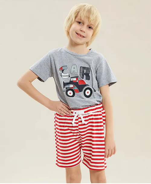 Half Sleeves T-Shirt & Shorts Set Car Print (Size-5-6YEAR)