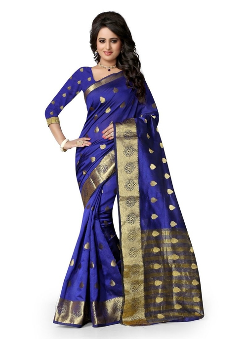 Generic Women's Cotton  Saree(Blue, 5.5-6 Mtr)