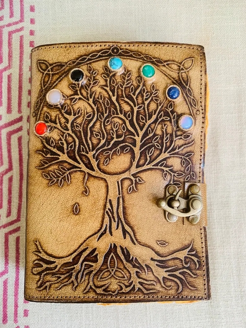 Vintage Leather Journal with Antique Paper, Tree of Life Design,