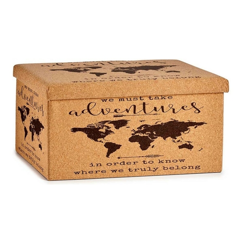 Decorative box Brown Foldable World Map 36 x 36 x 72 cm Cork MDF Wood