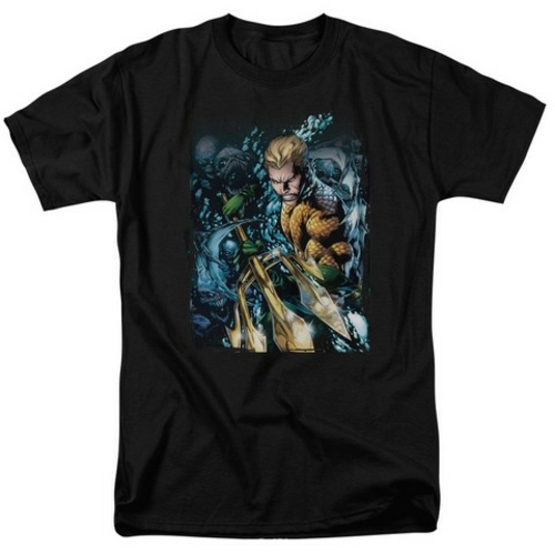 Trevco Jla-Aquaman No.1 - Short Sleeve Adult 18-1 Tee - Black- Small