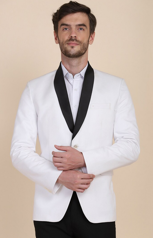 Men's Solid Slim Fit Single-Breasted Formal Blazer (Color White) (Size