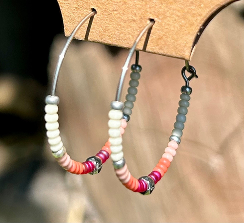 Sunset Pink Beaded Hoop Earrings