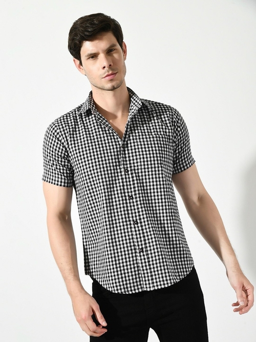 Black & White Checkered Casual Shirt (Size-S) (Color-BLACK&WHITE)