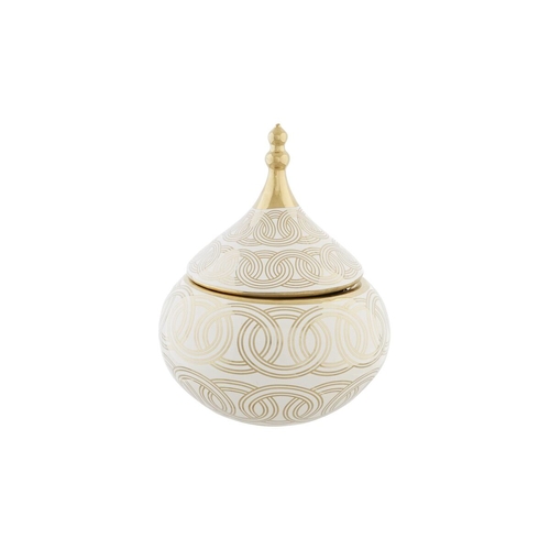 Tibor DKD Home Decor White Golden Porcelain Oriental Chromed 18 x 18 x