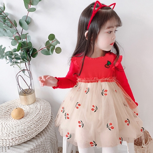 Toddler Baby Dress Kids Girls Ruched Ruffles Fruit