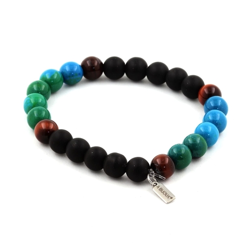 Red Tiger Eye + Chrysocolla + Matte Black Onyx Bracelet 8 mm Beads.