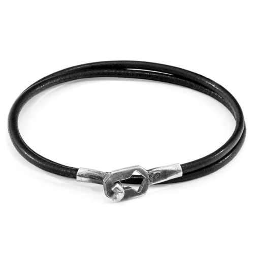 Raven Black Tenby Silver & Leather Bracelet