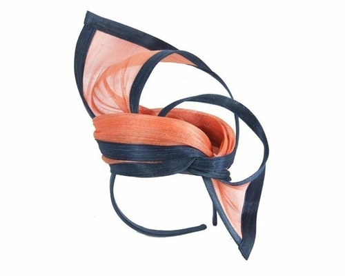 Exclusive orange & navy tall fascinator for  Cup races S159ON