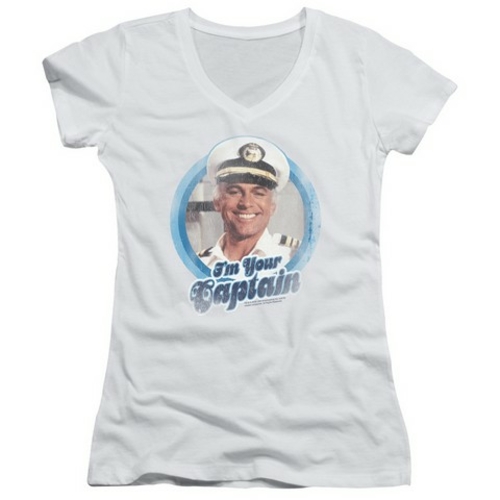 Trevco Love Boat-I Am Your Captain - Junior V-Neck Tee - White- Large