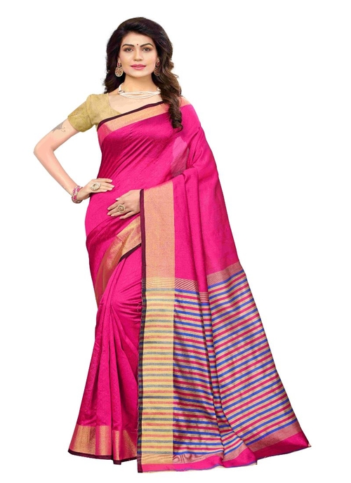 Generic Women's Cotton Silk Saree (Magenta, 5-6