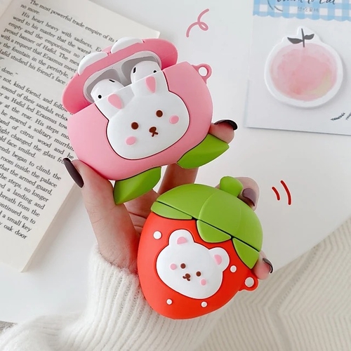 3D Peach Strawberry AirPods Cute Headphone Case Hard