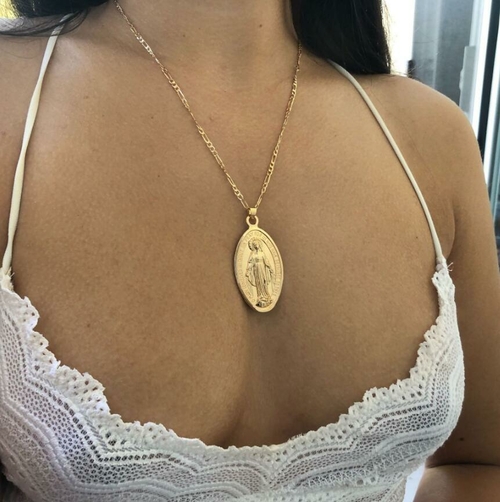 Virgin Mary Necklace 18K Gold Plated Women/Men Christian Jewelry Cross