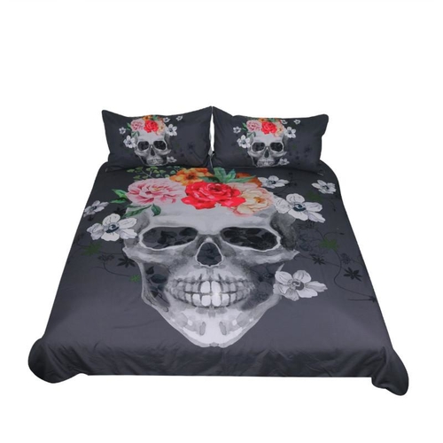 Sugar Skull Duvet Cover Set 3pcs White and Black