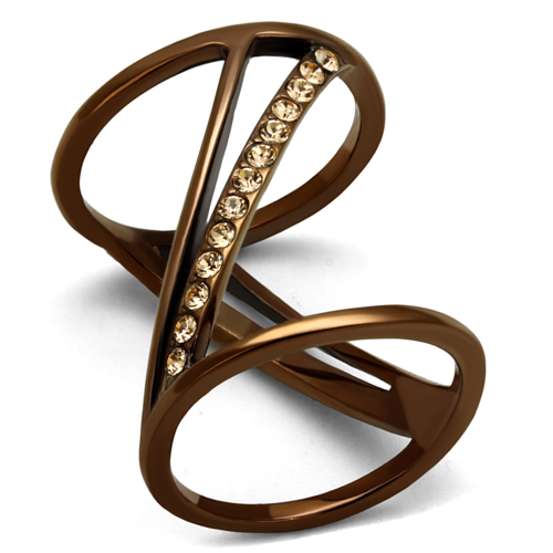 Women IP Coffee Light Stainless Steel Ring with Top Grade Crystal in L