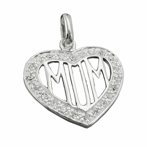 pendant zirconia heart mom silver 925