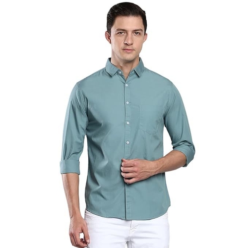 Men's Solid Slim Fit Cotton Casual Shirt SIZE-M COLOR-SEA BLUE