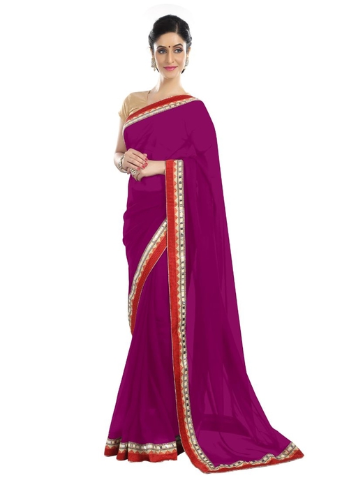 Generic Women's Chiffon Saree (Dark Pink, 5-6