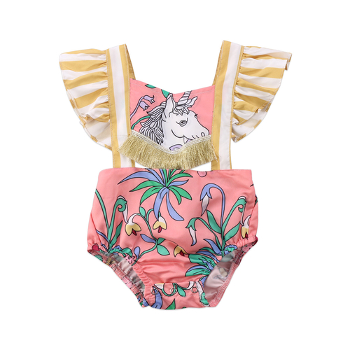 New Gold Ruffle Tassle Pink Unicorn Newborn