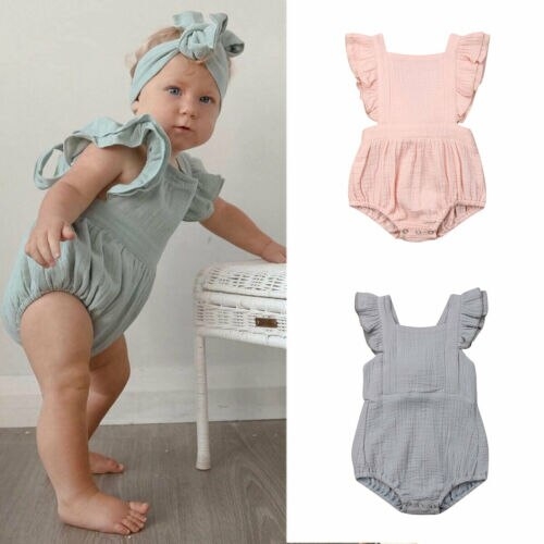 US Summer Toddler Baby Girl Ruffle Solid Romper