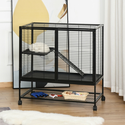 PawHut Metal Small Animal Cage Rolling Cat Playpen Critter Nation for