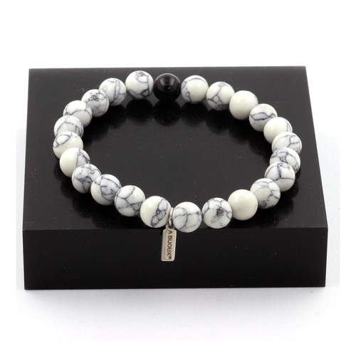 Howlite + Black Agate Bracelet 8 mm Beads.