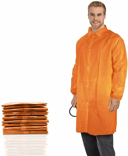 Pack of 30 Orange Lab Jackets 2XL size Elastic Wrists 4 Snap Front