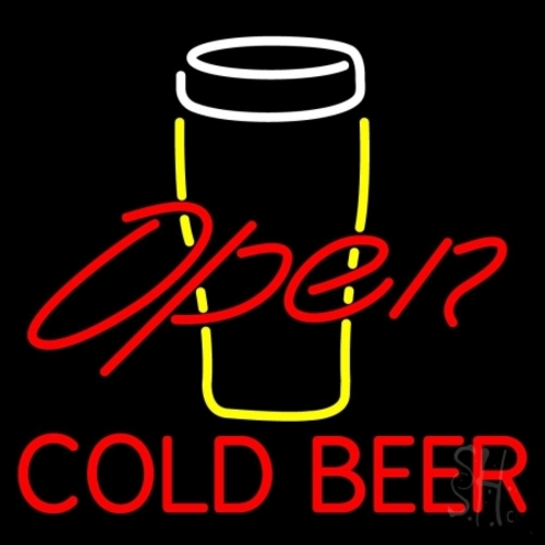 Everything Neon N105-2588 Yellow Glass With Cold Beer Open LED Neon Si