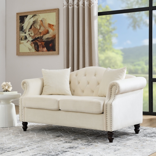 57" Chesterfield Sofa Grey Velvet for Living Room, 2 Seater Sofa