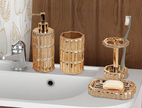 NuSteel GLTG-3456-SET4 4 Piece Glitz Gold Set Bath Collection  Resin w