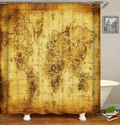 Vintage World Map Shower Curtain