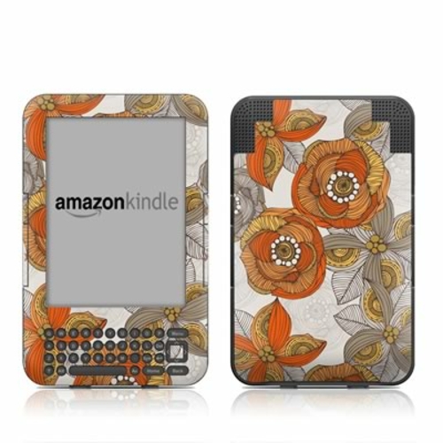 DecalGirl AK3-ORNGRYFLWR Kindle Keyboard Skin - Orange and Grey Flower