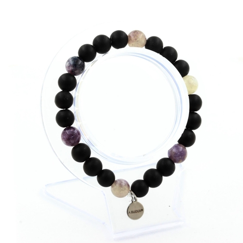 Purple Mica from Tanzania + Matte Black Onyx Bracelet 8 mm Beads.