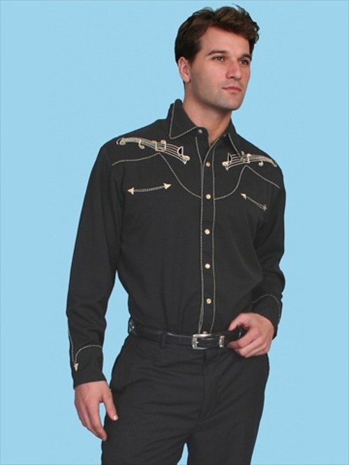 Scully P-627-BLK-M Mens Western Shirt - Black, Medium