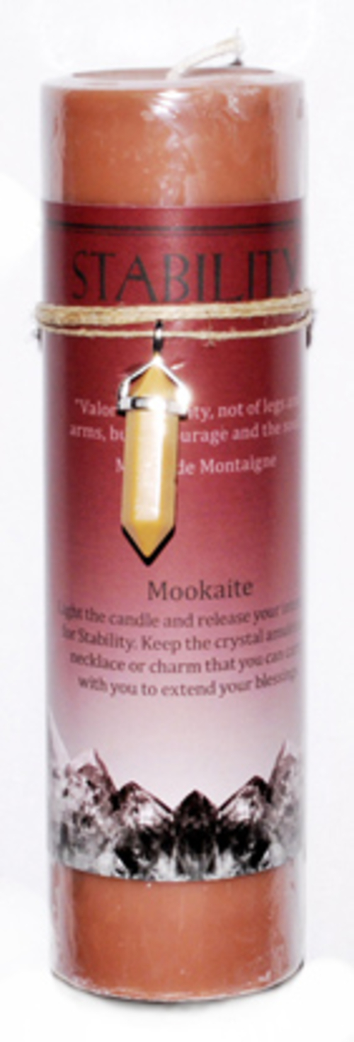 Stability pillar candle with Mookaite pendant