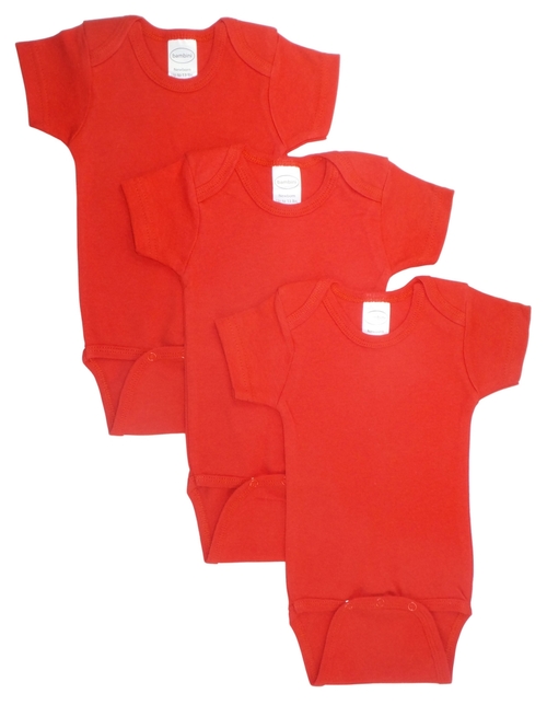 Bambini LS-0149 Short Sleeve Bodysuit - Red, Newborn - Pack of 3