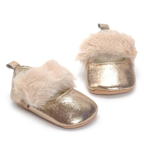 2019 Gold PU Baby Shoes Faux Fur Infant Toddler